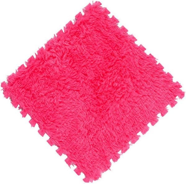16pcs Interlocking Foam Mats, Fluffy Carpet Tiles Plush Area Rug Interlocking Floor Tiles Soft Baby Playmat Puzzle Floor Mat, Rose