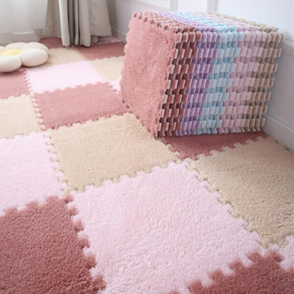 15 PCS Foam Floor Tiles Plush Foam Floor Mat EVA Foam Square Interlocking Carpet Tiles with Border Soft Fluffy Tiles Anti Slip Jigsaws Flooring Playmats Protective Flooring （12x12x0.4inch） - Image 2