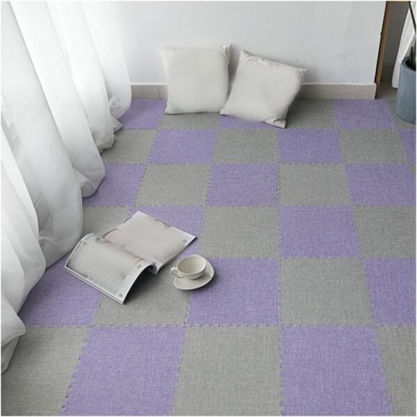 12 Pcs Linen Fabric Interlocking Foam Mat, Foam Puzzle Play Mats, Carpet Tiles Floor Padding for Exercise Yoga Bedroom, 12X12 Inch,Light Grey+Purple