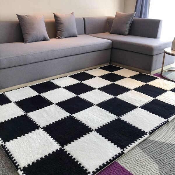 20 Pcs Plush Exercise Carpet Tiles,Interlocking Puzzle Foam Floor Mat,Jigsaw Floor Play Mats,Area Rugs,11.8x11.8 Inch(Size:0.23 inch,Color:White+Black)