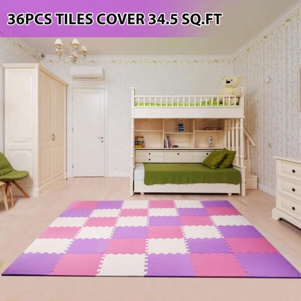 36 Piece Kids Puzzle Play Mat, Foam Floor Tiles, Cream/Gray/Beige - Image 2