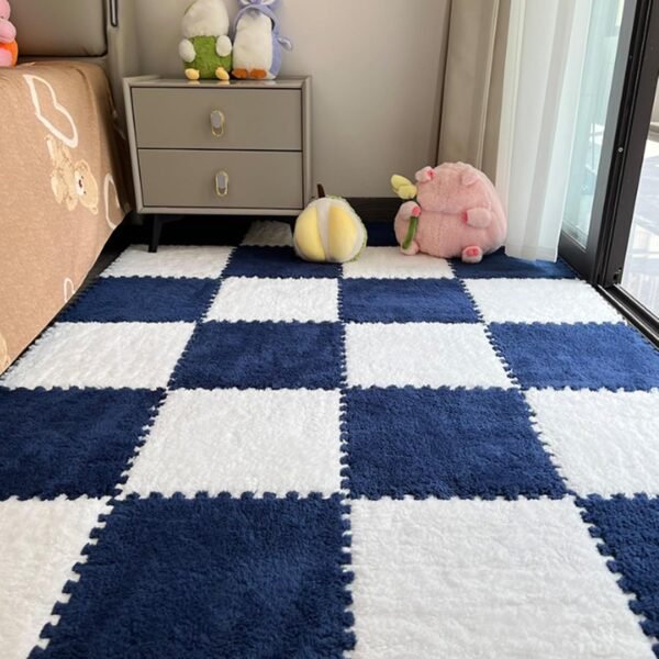 12pcs Plush Puzzle Foam Floor Mat Sound Insulation Interlocking Carpet, Square Interlocking Carpet Soft Home Washable Bedroom Area Rugs Mat, Flooring Climbing Area Rugs Can Be Cropped