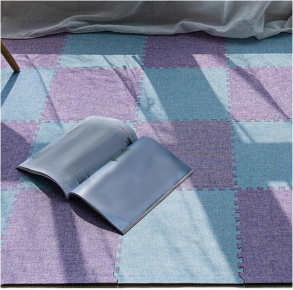 12 Pcs Linen Fabric Interlocking Foam Mat, Foam Puzzle Play Mats, Carpet Tiles Floor Padding for Exercise Yoga Bedroom, 12X12 Inch,Light Blue+Purple
