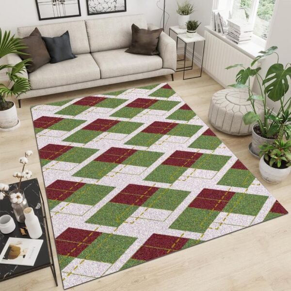 Green Checkered Puzzle Living Room Area Rug, Simple Pastoral Style Carpet, Soft, Non-Slip and Durable Cleaning Carpet, Suitable for Bedrooms at Elevator Entrances 5'x7'