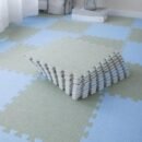 14 Pcs 12x12x0.4in Thicke Foam Interlocking Carpet Tiles,DIY Square Linen Fabric Floor Mats Set,14 Sq.Ft Home Anti-Slip Area Rug Puzzle Play Mat(Color:Light Blue + Light Gray)