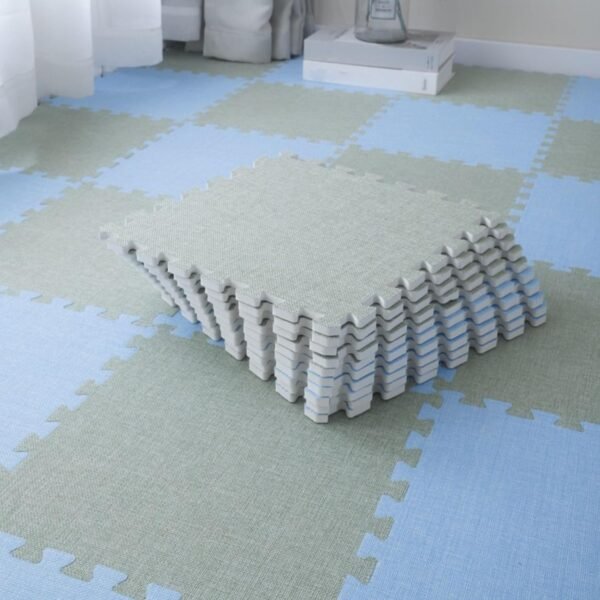14 Pcs 12x12x0.4in Thicke Foam Interlocking Carpet Tiles,DIY Square Linen Fabric Floor Mats Set,14 Sq.Ft Home Anti-Slip Area Rug Puzzle Play Mat(Color:Light Blue + Light Gray)