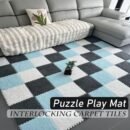 20 Pcs Plush Exercise Carpet Tiles,Interlocking Puzzle Foam Floor Mat,Jigsaw Floor Play Mats,Area Rugs,11.8x11.8 Inch(Size:0.23 inch,Color:Apricot+Gray+White)