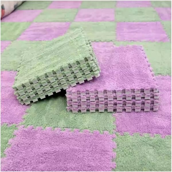 20 - Piece 12in (30cm) Square, 1in (2.54cm) Thick Plush Interlocking Foam Mats - Soft Puzzle Area Rugs for Home & Gym​(Light Green+Purple)