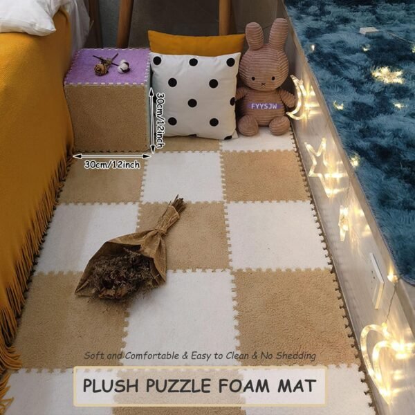 6 Plush Interlocking Carpet Tiles With Border, 30x30cm For Home Playroom​(Pink+Dark Pink+Light Brown) - Image 2