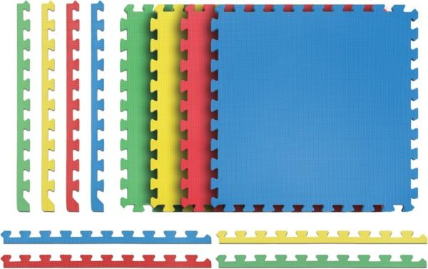 Multi-Purpose Reversible Floor Mats - EVA Interlocking Foam Tiles (Multicolor/Black 4 Tiles - 16 sq. Ft. 1/2" Thick)