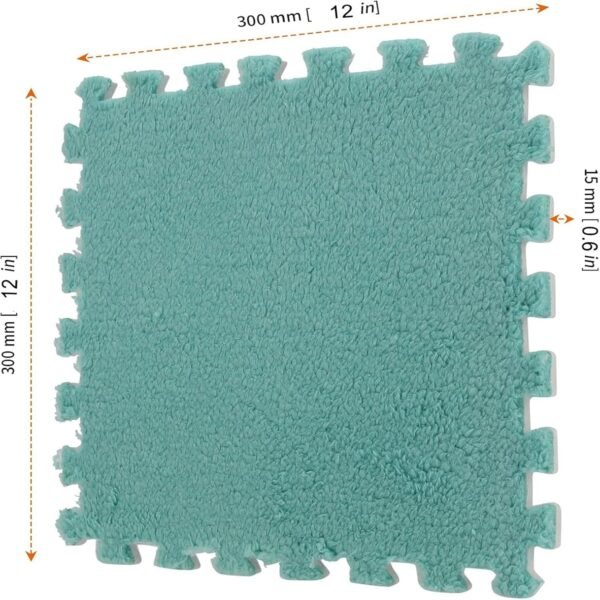 12Piece 12 x 12 Inch Interlocking Carpet Fluffy Tiles, Square Foam Floor Mat Tiles with Border, EVA Plush Foam Mats Shaggy Playmat for Parlor, Bedroom, Game Room, Blue