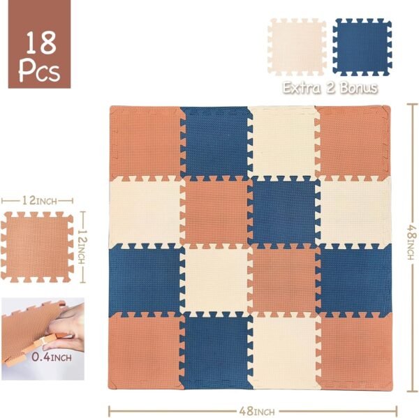 Kids Soft EVA Foam Jigsaw Puzzle Play Mat, 18 Interlocking Tiles and Edges Baby Play Mat, for Kids Gym, Nursery, Playroom, Pet Mat, Total Floor Coverage 16 Sq Ft, Blue/Pink/Cream