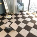 12 Plush Foam Floor Tiles, 12x12 Inch, EVA Puzzle Play Mats, Interlocking Carpet Tiles for Room Floors, with Diverse Colors​(Light Brown+Dark Brown,0.6cm)