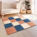 Kids Soft EVA Foam Jigsaw Puzzle Play Mat, 18 Interlocking Tiles and Edges Baby Play Mat, for Kids Gym, Nursery, Playroom, Pet Mat, Total Floor Coverage 16 Sq Ft, Blue/Pink/Cream