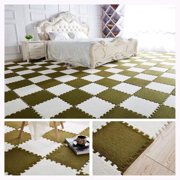 6 Plush Interlocking Carpet Tiles With Border, 30x30cm For Home Playroom​(Dark Green+White)