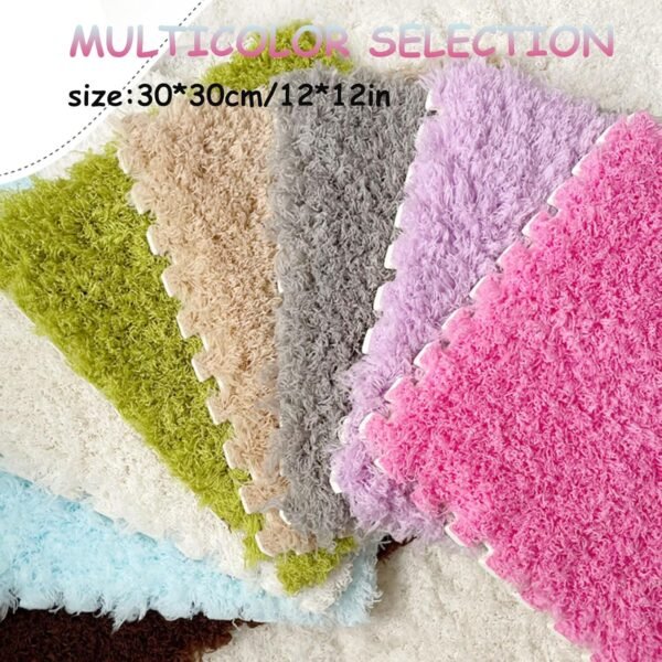 Thickened Plush Foam Interlocking Floor Carpet Mat,24 Piece 12x12in Fluffy Square Puzzle Foam Carpet Tiles with Edgings,Soft Anti-Slip Shaggy Area Rug Playmat(Color:Grey+White) - Image 2