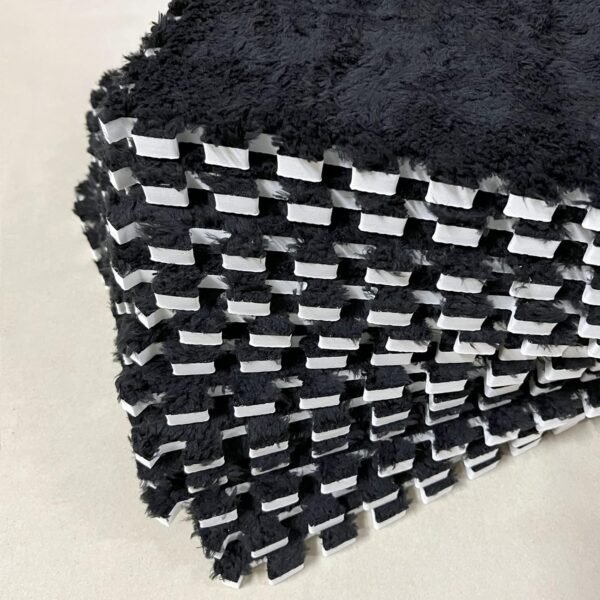 Interlocking Carpet Shaggy Soft EVA Foam Mats Fluffy Area Rugs Protective Floor Tiles Exercise Play Mat for Children Kids Room Home Parlor Bedroom (12 pcs, Black) - Image 2