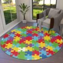 Puzzle Pieces Round Area Rug 3ft,Washable Outdoor Indoor Carpet Runner Rug for Bedroom,Living Room,Colored Fractal Hobby Activity Leisure Toys Cartoon Area+Rug Small Bath Door Desk Floor Mat