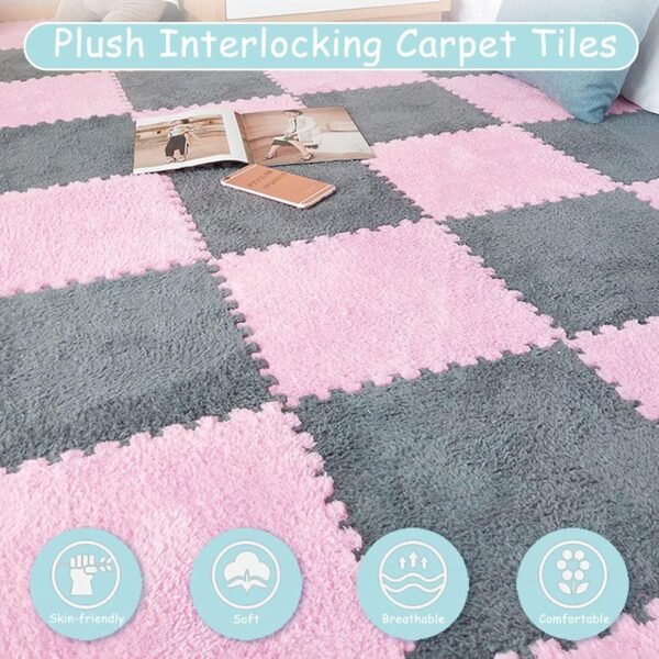 12 Plush Foam Floor Tiles, 12x12 Inch, EVA Puzzle Play Mats, Interlocking Carpet Tiles for Room Floors, with Diverse Colors​(Light Brown+Dark Brown,0.6cm)