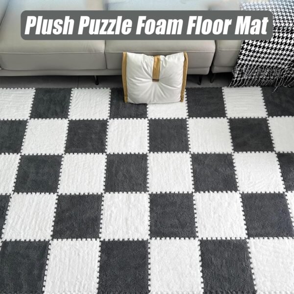 60 Pieces Jigsaw Fluffy Plush Puzzle Foam Floor Mat,Puzzle Soft Rug,Interlocking Carpet Tiles,0.23 and 0.39 Inch Thick,12 Inch(Size:0.23 inch,Color:Black)
