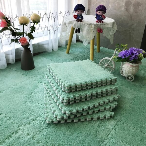 12pcs Tiled Puzzle Play Mats Interlocking Shaggy Soft EVA Foam Mats Protective Floor for Children Kids Room Home Parlor Bedroom(MintGreen) - Image 2